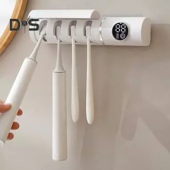 УФ-дезинфицирующее средство для зубных щеток с ЖК-дисплеем, 4 слота, USB-зарядка, настенный держатель для зубных щеток для ванной комнаты, электрический очиститель для зубных щеток белый