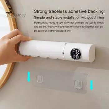УФ-дезинфицирующее средство для зубных щеток с ЖК-дисплеем, 4 слота, USB-зарядка, настенный держатель для зубных щеток для ванной комнаты, электрический очиститель для зубных щеток белый