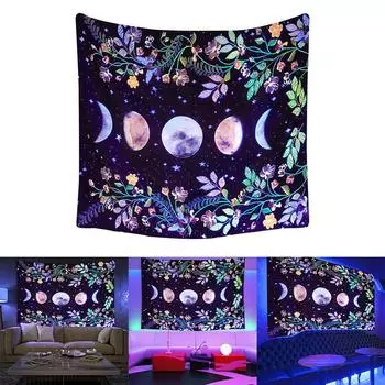 УФ-флуоресцентный гобелен Психоделическое звездное небо Цветной растительный принт Настенное искусство Домашний декор 150X100cm