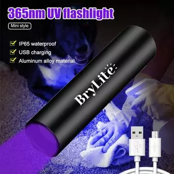 УФ-фонарик 365 нм USB-перезаряжаемый ультрафиолетовый фонарик Лампа для обнаружения грибка кошачьего мха черное зеркало флуоресцентный УФ-светильник