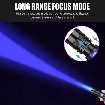 УФ-фонарик 395 нм 365 нм Лампа Вуда Мини Портативный ультрафиолетовый черный свет с зажимом Детектор Моча домашних животных Собаки Скорпионы Пятна Янтарь With 3400mAh Battery