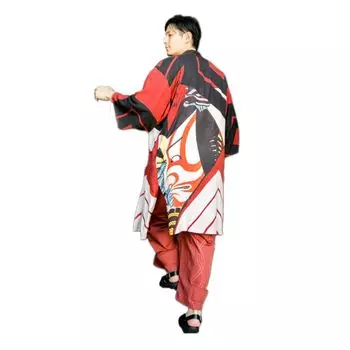 УФ Хаори Японская одежда Искусственный шелк Японская одежда Повседневный длинный кардиган Японский дизайн Японский узор Японский стиль Японский современный Сёва Ретро