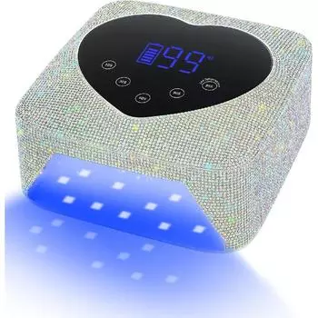 УФ-лампа для ногтей, Беспроводная УФ-лампа для гелевых ногтей 74 Вт, Перезаряжаемая сушилка для ногтей со светодиодной подсветкой и 5 настройками таймера, сенсорное управление и автоматический датчик белый