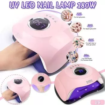 УФ-светодиодная лампа для ногтей, 180 Вт, гель-лак для ногтей, УФ-свет, сушилка для ногтей, лампа для отверждения гель-лака для салона с 4 настройками таймера, авто One Size розовый
