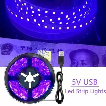 УФ светодиодная лента 2835 SMD фиолетовая гибкая лента 395-405 нм ультрафиолетовая черная световая полоса для Хэллоуина флуоресцентная темная вечеринка 0.5M фиолетовый