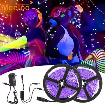 УФ-светодиодная лента Гибкая светодиодная лента Ультрафиолетовая УФ-лампа 385-400 нм Черный свет 2835 SMD DC12V Светодиодная лента для светящейся вечеринки 5M EU Plug