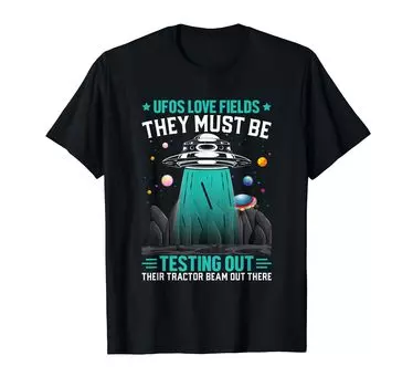 UFOs love the field and must be testing tractor beams T-shirt чёрный