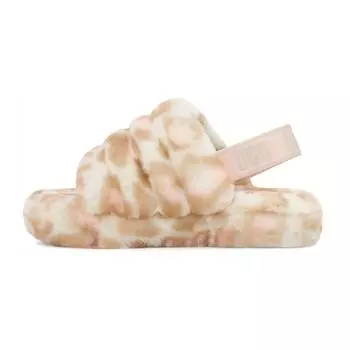 UGG Fluff Yeah Leopard Print Open Toe Sandals Kids Sandals White 1123640K-WHT 37