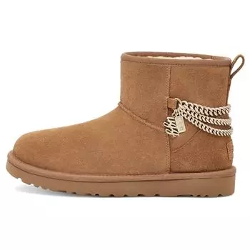 UGG Классические мини-сапоги из овчины с цепями, теплые, прочные, амортизирующие, нескользящие, короткие, женские зимние сапоги, коричневые 1123668-CHE 39