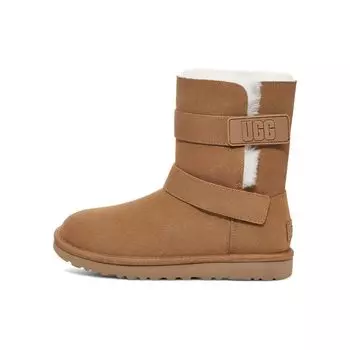 UGG Однотонные повседневные удобные зимние ботинки с тисненым логотипом и ремешком до середины голени женские ботинки коричневые 1137074-CHE 38