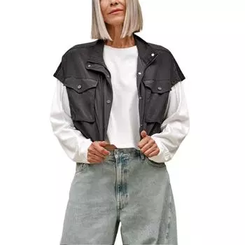 UGG Plaid Stand Collar Short Vest Women vests Black 1167380-INK L