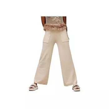 UGG Solid Color Elastic Waist Straight Leg Casual Pants Women bottoms Beige 1167375-SAN S