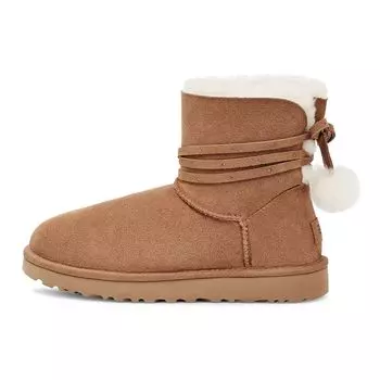 UGG Теплые и прочные мини-ботинки Bailey с бантом Pom, женские короткие зимние ботинки каштанового цвета 1125382-CHE 36