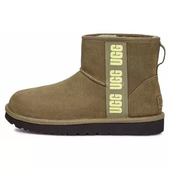 UGG Теплые износостойкие нескользящие модные флисовые короткие зимние сапоги из коровьей замши с логотипом, женские зимние сапоги оливково-зеленого цвета 1122558-BOPLL 36