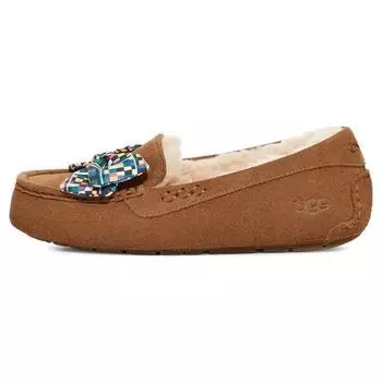 UGG Удобные клетчатые туфли с бантом, женские туфли, каштановые 1138117-CHE 36
