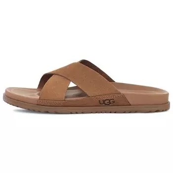 UGG Удобные тапочки Wainscott из двухслойной кожи с перекрестными полосками, мужские тапочки каштанового цвета 1124902-CHE 41