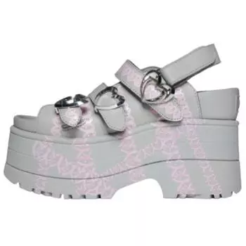 UGG Yueqi Qi X Кожа Мода Толстая Подошва Открытый Носок Блестящее Золото Клинья Римские Сандалии Женские сандалии Серый 1174810-GREY 39