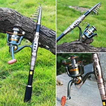 Углеродная телескопическая удочка Sougayilang со спиннинговой катушкой 11BB — портативная комбинированная катушка для удочки 1.5m rod with 1000Reel