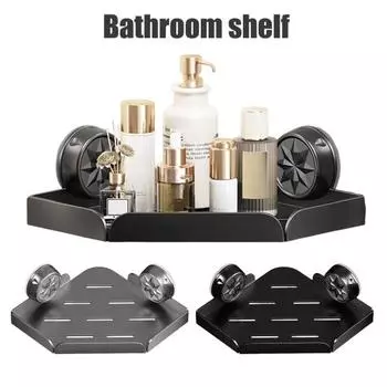 Угловая полка для душа с присоской, прочная несущая полка для душа с дренажными отверстиями Single Layer серый