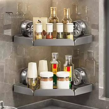 Угловая полка для душа с присоской, прочная несущая полка для душа с дренажными отверстиями Single Layer серый