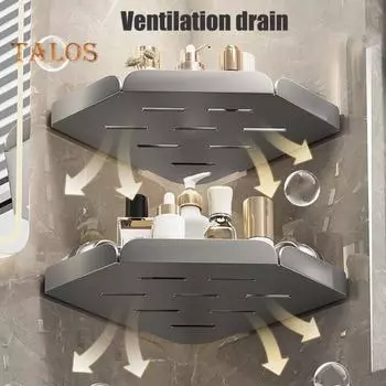 Угловая полка для душа с присоской, прочная несущая полка для душа с дренажными отверстиями Single Layer чёрный