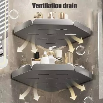 Угловая полка для душа с присоской, прочная несущая полка для душа, органайзер для хранения Single Layer чёрный