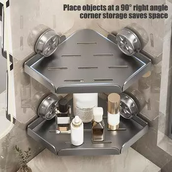 Угловая полка для душа с присоской, прочная несущая полка для душа с дренажными отверстиями Single Layer чёрный