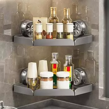 Угловая полка для душа Yousheng с присоской, прочная несущая полка для душа с дренажными отверстиями Single Layer серый