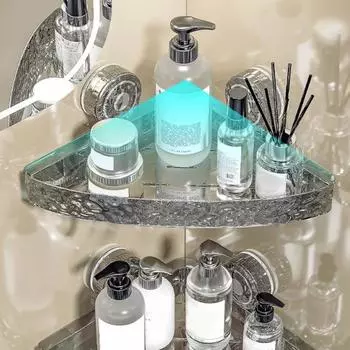 Угловая полка для хранения в ванной комнате, прозрачная треугольная форма, толстая дренажная система без ударов, противоскользящая, сильное всасывание прозрачный