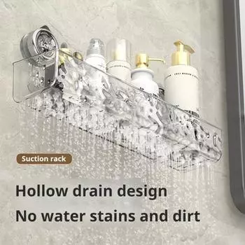 Угловая полка для хранения в ванной комнате, присоска, водонепроницаемая, противоскользящая, высокий забор без перфорации, прозрачный толстый полый дренажный низ, кухня, стена отеля 1 чистый