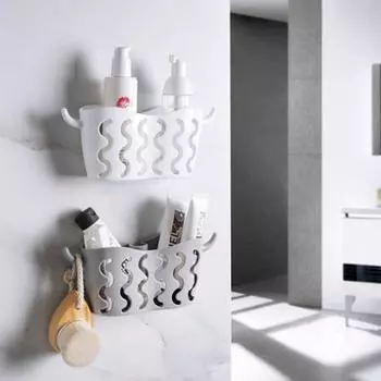 Угловая полка для ванной комнаты, присоска для душа, настенная корзина для хранения, стеллаж-органайзер серый