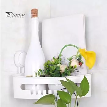 Угловая полка для ванной комнаты с вакуумной присоской Установка без перфорации Стеллаж для хранения туалетных принадлежностей Шампунь Мыло Ароматерапия Сверхмощная кухня белый