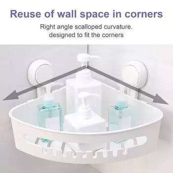Угловая полка для ванной комнаты с вакуумной присоской Установка без перфорации Стеллаж для хранения туалетных принадлежностей Шампунь Мыло Ароматерапия Сверхмощная кухня белый