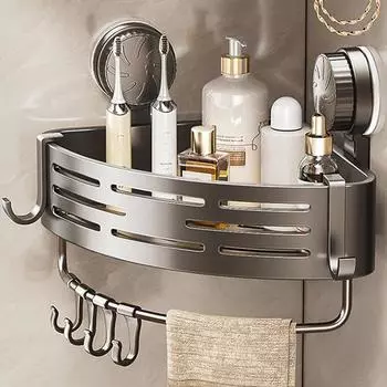 Угловая присоска для хранения вещей, полка для душа на присоске, треугольная стойка для хранения вещей, съемная корзина-органайзер, нержавеющая, большой емкости