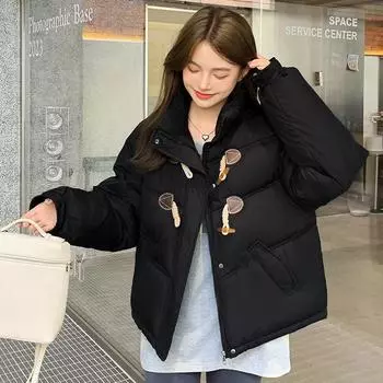 Угловая пряжка Bread Одежда Женская зимняя утепленная пуховая хлопковая одежда Короткая свободная версия Хлопковая куртка Одежда с хлопковой подкладкой M синий