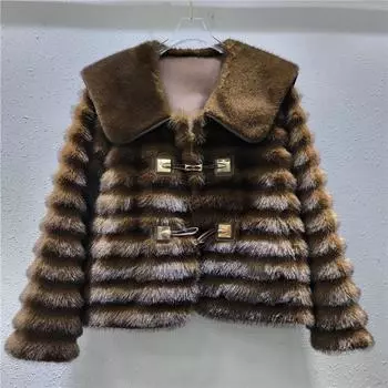 Угловая пряжка воротника кукольный воротник имитация норки флис мех интегрированное пальто короткое женское экологически чистое меховое утолщенное пальто One size абрикосовый