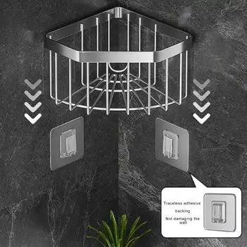 Угловая раковина Держатель для губки Caddy Полая конструкция Прочная несущая нагрузка Нержавеющая установка Установка без сверления Органайзер для угловой раковины Щетка для посуды Полка для раковины серебряный