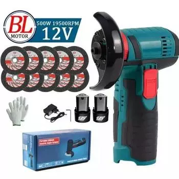 Угловая шлифовальная машина, 19500 об/мин, 12 В, 2 аккумулятора, 10 режущих лезвий EU синий