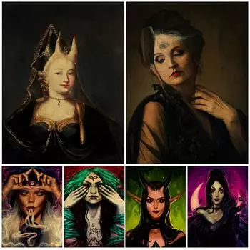 Угловая ведьма Ретро настенная живопись маслом украшение дома ведьма таинственный третий глаз плакат 21cm30cm NoFrame