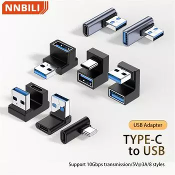 Угловой адаптер C 90/180 градусов C USB C OTG в USB-конвертер U-образный разъем USB-C 3,0 для Android-компьютера, телефона, планшета 1