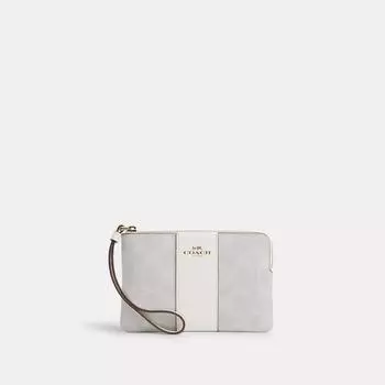 Угловой браслет Coach на молнии из канвы Signature, цвет золотого мела, ледниково-белый