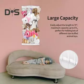 Угловой держатель для хранения мягких игрушек. Плюшевые игрушки. Подвесной органайзер. Длина регулируется. Простота установки. Держатель для мягких игрушек. Большая полка для хранения игрушек. белый