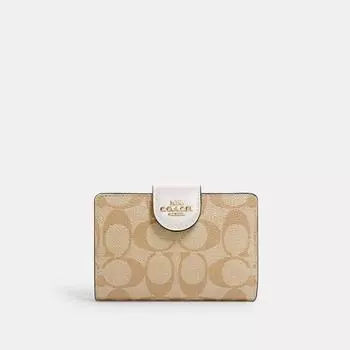 Угловой кошелек Coach COACH среднего размера из канвы Signature, цвет золотистого цвета, светлый хаки, мел
