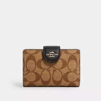 Угловой кошелек Coach COACH среднего размера из канвы Signature, золотистый, хаки, черный