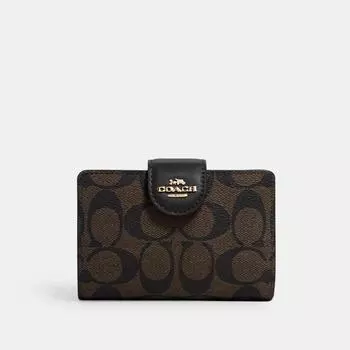 Угловой кошелек Coach COACH среднего размера из канвы Signature золотисто-коричневого черного цвета