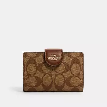 Угловой кошелек Coach COACH среднего размера из канвы Signature, седло цвета хаки золотистого цвета 2