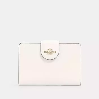 Угловой кошелек Coach среднего размера на молнии, золотистый, с мелом