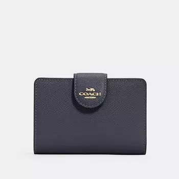 Угловой кошелек Coach среднего размера на молнии, золотистый полуночь
