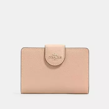 Угловой кошелек Coach среднего размера на молнии, золотисто-серо-коричневый