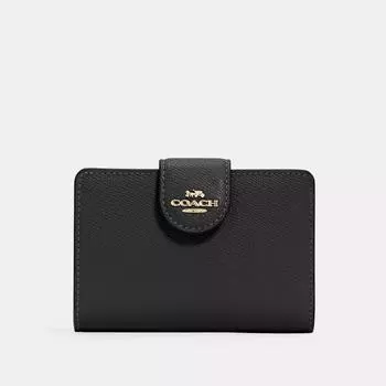 Угловой кошелек Coach среднего размера на молнии золотисто-черный